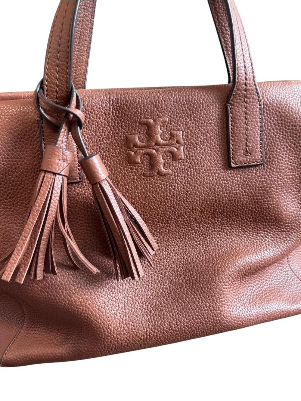 Tory Burch Cognac Leather Embossed Logo Shoulder Bag